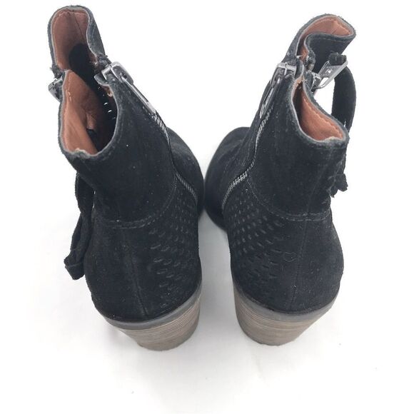 Lucky Brand RAMSES Black Suede Leather Laser Cut PointedToe Zipper Ankle Boots - Picture 9 of 16